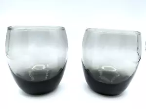 MCM Smoke Gray Black Double Old Fashioned Glasses - Set of 2 Mid Century Modern - Picture 1 of 9