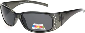 Women's Black Rhinestone Anti Glare Polarized Rectangular Sunglasses - Picture 1 of 4