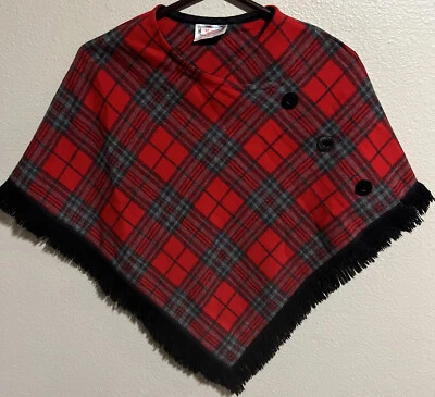 Poncho Vintage Mosbrook Capelet de Lã com Acabamento de Franja Feito na Grã-Bretanha SW144 - Imagem 1 de 4