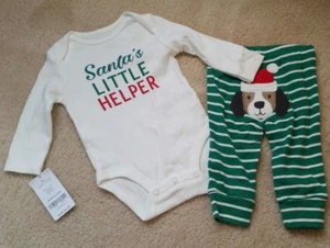 Juego de 2 piezas Carters Santas Little Helper Navidad cachorro perro bebé niños 3 meses - Imagen 1 de 5
