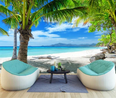 3D Minimalist Green Tree on Beach Self-Adhesive Wall Murals Poster XXL Wallpaper - Image 1 of 4