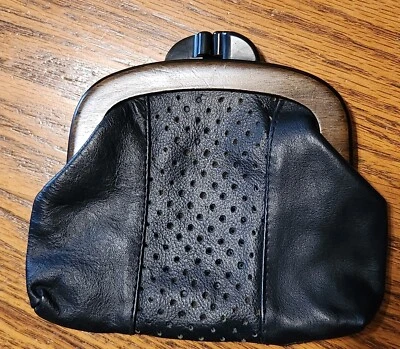 Bolsa de mão de couro preta vintage acrílica preta Kisslock John Wind Hong Kong - Imagem 1 de 3