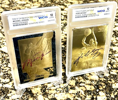 LOTE NOVATO OURO 23 QUILATES ASSINATURA MICHAEL JORDAN & KOBE BRYANT Classificação GEM-MT 10 - Imagem 1 de 4