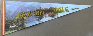 Vintage Jackson Hole Wyoming Felt Souvenir Banner Pennant White Water Rafting - Picture 1 of 8