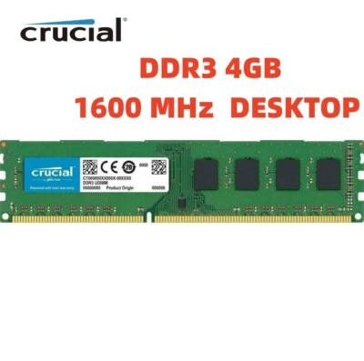 CRUCIAL DDR3 4GB 1600 MHz PC3-12800 Desktop 240-Pin DIMM Non-ECC Memory RAM 4G - Image 1 of 4
