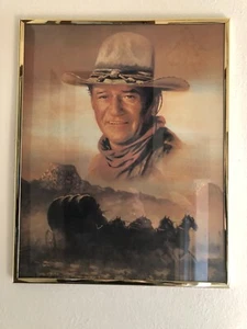 John Wayne cowboy covered wagon western scene Gold frame VGC - Picture 1 of 2