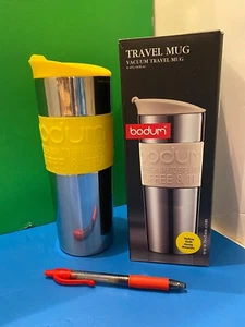 NIB- YELLOW Bodum Stainless Steel Vacuum Travel Mug-ship free - Picture 1 of 2