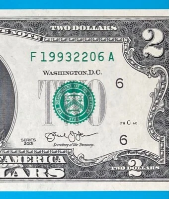 June 22, 1993 (YYDDMM) Format F 19932206 A BIRTHDAY Note $2 Two Dollar Bill *UNC - Image 1 of 3