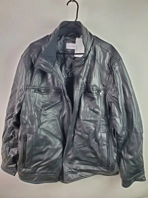 Calvin Klein Size XL Black Men's Faux Leather Moto Jacket, Created for Macy's - Image 1 of 4