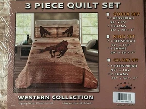 Western Collection 3 Pc Quilt Set w/ Sham Blanket Horse Beach Star King 92"x103" - Picture 1 of 4