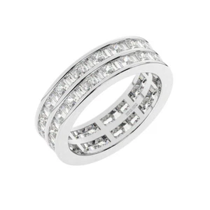 5.5 MM 100% Natural Baguette &Princess Diamond Full Eternity Ring 18K White Gold - Picture 1 of 5