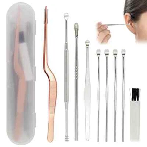 9PCS Ear Pick Cleaning Set Spiral Tool Spoon Ear Wax Remover Cleaner Curette Kit - Picture 1 of 12