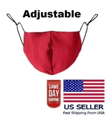 Dark Red Silk Face Mask Adjustable Elastic Burgundy Adult Cloth US Fast Ship - Image 1 of 4