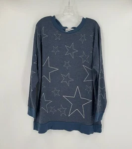 Wildfox Womens Blue Stars Print Fleece Long Sleeve Oversized Sweatshirt Sz XS - Picture 1 of 5