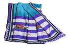 Indian Women Wrap Dress Printed Craft Fabric Blue Vintage Saree Curtain Drape 5Y