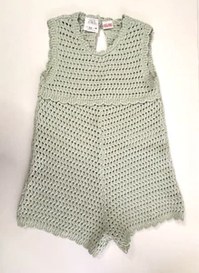 ZARA Girls Toddler Overalls Sea Green Crochet Knit Size 100% Cotton 2-3 Years - Picture 1 of 10
