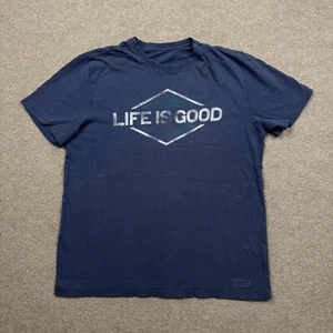 Life Is Good Mens Shirt Size M Blue Short Sleeve Spell Out Graphic Tee Crusher - Picture 1 of 8