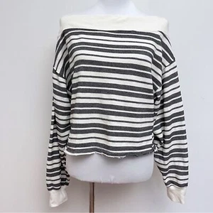 By Together Medium Striped Raw Hem Slouchy Oversized Off The Shoulder Sweater  - Picture 1 of 9