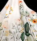 Gray Gold Melon Floral /White Polyester HiQuality Shower Curtain 12 Shower Rings
