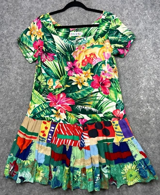 Vintage Jams World Hattie Dress Womens L Hawaiian Floral Tropical Tiered Beach - Image 1 of 4