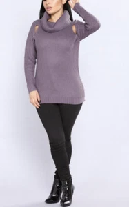 Fashion Nova NWT NEW Purple Cut Out Shoulder Cowl Neck Sweater Cable Knit Sexy M - Picture 1 of 2