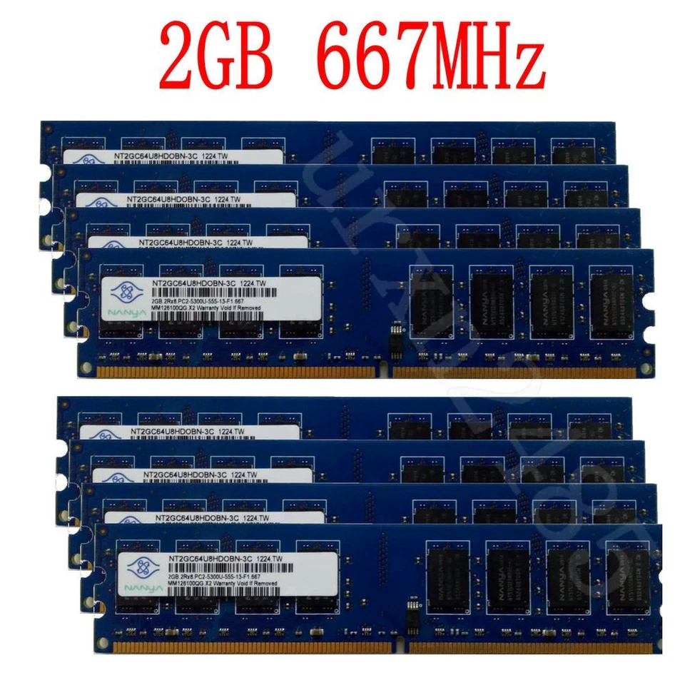 16GB 8x 2GB / 1GB PC2-5300U DDR2 667MHz DIMM Desktop Memory RAM For NANYA LOT - Image 1 of 4