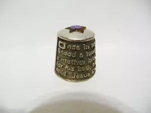 THIMBLE VINTAGE PEWTER SJC UK "ONCE IN ROYAL DAVID'S CITY.........." W/BLUE STAR - Picture 1 of 6
