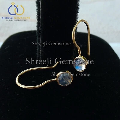 0.66 Ct Natural Moonstone Dainty Earrings 14k Yellow Gold Party Wear Jewelry New - Image 1 of 4