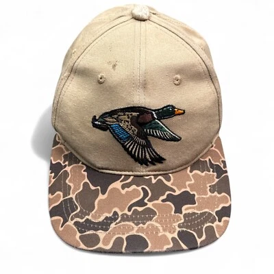 Mucker Bucket Snapback Hat Mallard Duck Embroidered Camo Tan 6 Panel VTG - Image 1 of 4