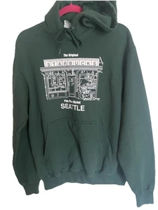 VTG Y2K Starbucks Hoodie Sweatshirt Oversized M Green Fleece Lined 42” Chest - Picture 1 of 7
