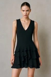 Vestido CEREMONIA DE APERTURA mini sin mangas 100% seda gasa fiesta cóctel negro 6 - Imagen 1 de 8