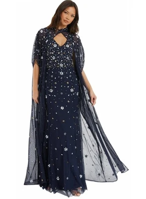 Vestido de noche y capa 2 en 1 con cuentas Quiz para mujer 10 azul marino - nuevo con etiquetas $425 Foto 1 de 4