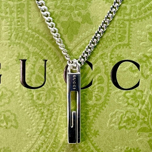 Collana GUCCI Quadrata G Ritaglio Curb Catena Argento Sterling 925 Ottima Giappone