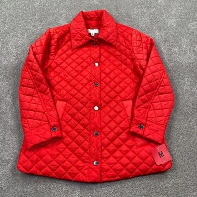 Anne Klein Quilted Barn Jacket Red Button Down Collared Coat Women's Size M - Image 1 of 4