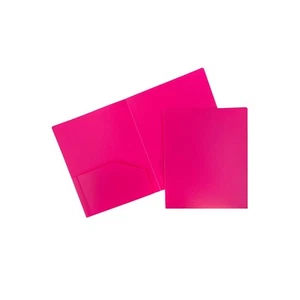 JAM Paper Heavy Duty Plastic Two-Pocket School Folders Fuchsia Pink 108/Pack - Picture 1 of 5