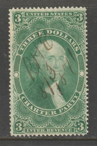 Scott # R85c, Used, F, $3 Charter Party, Manuscript Cancel, Dated 5/3/1871 - Picture 1 of 2
