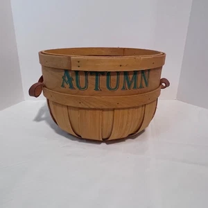Autumn Harvest Basket Wood Stave Fall Decor Round Farmhouse Accent Container - Picture 1 of 6