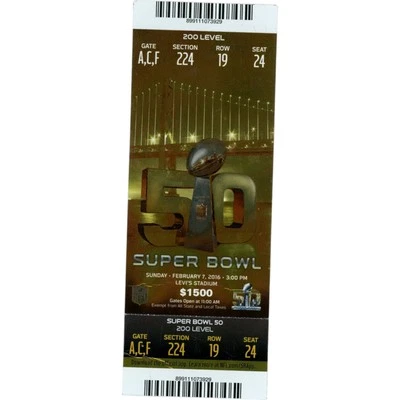 2016 Super Bowl 50 Denver Broncos vs. Carolina Panthers Ticket Section 224 50076 - Image 1 of 2