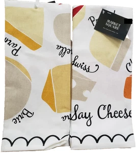 Set of 2 Same Printed Thin Cotton Tea Towels(16"x26")SAY CHEESE,Market Square,HL - Picture 1 of 14