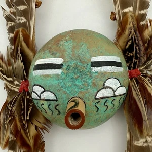 One Of A Kind Native American Style Gourd Mask With Feathers Handmade - Picture 1 of 6