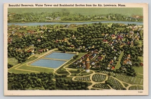 Vintage Lawrence Massachusetts Water Tower Aerial View Linen Postcard - Picture 1 of 2