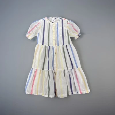 Vestido de verano con botones Gap para niñas talla 5T a rayas manga corta cuello con volantes en capas Foto 1 de 4