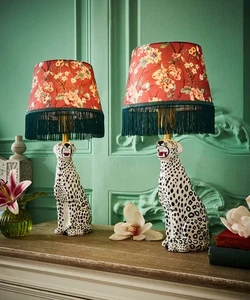 Joe Browns Home Set of 2 Floral Fringed Leopard Bedside Table Lamps, White, One - Picture 1 of 7