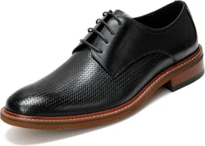 Men's Slip On Oxford Dress Shoes Embossing Design Classic Lace Up Formal Oxford - Picture 1 of 7