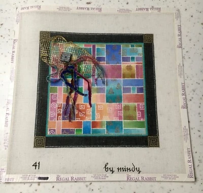 REDUCED AGAIN!  VTG  Abstract 41 Hand Painted NP Canvas by Mindy - 18 Ct. - Image 1 of 2