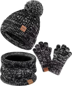 Kids Winter Hat Gloves Scarf Set Toddler Children Hats Beanie with Pom Kni - Picture 1 of 1