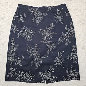 Womens Ann Taylor Navy Blue Floral Print Silk Blend Lined Skirt Size 8