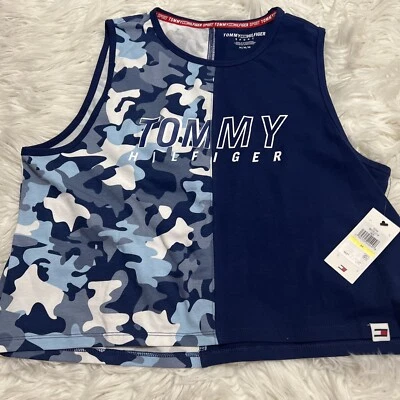 Camiseta sin mangas deportiva Tommy Hilfiger! Mujer Talla M ¡NUEVO CON ETIQUETAS! Camuflaje azul venta al por menor $39 Foto 1 de 4