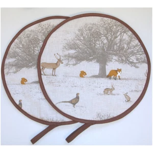 Aga Hob Lid Covers Pair of Hats Hotplate Lids Mats Loop Stag Deer Fox Owl Pads 2 - Picture 1 of 6
