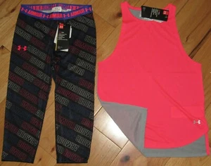 Under Armour pink tank top & wordmark capris leggings NWT girls' M YMD 10 12 - Picture 1 of 2